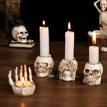 Load image into Gallery viewer, Halloween Scary Candlesticks Skeleton Hand Shaped Skull Decor Resin Candle Holder Entryway Haunted House Props
