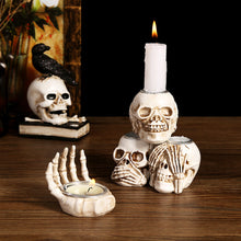 Load image into Gallery viewer, Halloween Scary Candlesticks Skeleton Hand Shaped Skull Decor Resin Candle Holder Entryway Haunted House Props
