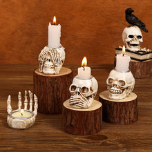 Load image into Gallery viewer, Halloween Scary Candlesticks Skeleton Hand Shaped Skull Decor Resin Candle Holder Entryway Haunted House Props
