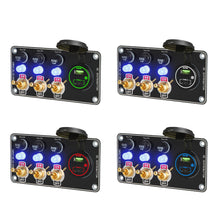 Load image into Gallery viewer, 12V Metal Toggle Switch Panel with Quick Charge ON/OFF Car Power Control 66W USB Type-C Charger Copper Tone Dashboard Panel QC3.0 Fast Charging Ports
