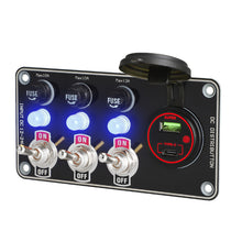 Load image into Gallery viewer, 12V Metal Toggle Switch Panel with Quick Charge ON/OFF Car Power Control 66W USB Type-C Charger Copper Tone Dashboard Panel QC3.0 Fast Charging Ports
