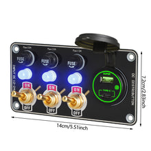 Load image into Gallery viewer, 12V Metal Toggle Switch Panel with Quick Charge ON/OFF Car Power Control 66W USB Type-C Charger Copper Tone Dashboard Panel QC3.0 Fast Charging Ports
