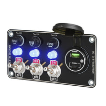 Load image into Gallery viewer, 12V Metal Toggle Switch Panel with Quick Charge ON/OFF Car Power Control 66W USB Type-C Charger Copper Tone Dashboard Panel QC3.0 Fast Charging Ports
