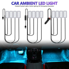 Load image into Gallery viewer, 4pcs/Set Car Ambient LED Light USB/Cigarette Lighter Powered Footwell Lights Interior Lighting DIY Atmosphere Decoration
