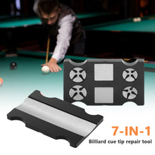 Load image into Gallery viewer, 1PC 7-IN-1 Pool Cue Tip Repair Tool Multi-Function Cue Tip Grinding Arc Calibration Device Billiards Accessories
