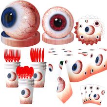 Load image into Gallery viewer, Halloween Eyeball Theme Party Supplies Set Scary Disposable Tableware Kit Plates/Napkins/Banner/Tablecloth Decor All-in-One Pack
