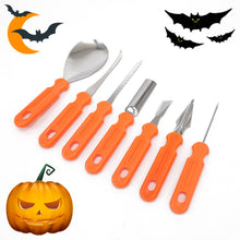 Load image into Gallery viewer, Halloween Pumpkin Carving Kit with Storage Bag DIY 7-Piece Stainless Steel Jack-o-Lantern Making Vegetable Fruit Carving Tools
