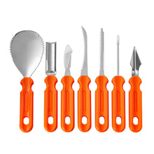 Load image into Gallery viewer, Halloween Pumpkin Carving Kit with Storage Bag DIY 7-Piece Stainless Steel Jack-o-Lantern Making Vegetable Fruit Carving Tools
