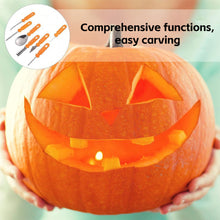Load image into Gallery viewer, Halloween Pumpkin Carving Kit with Storage Bag DIY 7-Piece Stainless Steel Jack-o-Lantern Making Vegetable Fruit Carving Tools
