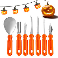 Load image into Gallery viewer, Halloween Pumpkin Carving Kit with Storage Bag DIY 7-Piece Stainless Steel Jack-o-Lantern Making Vegetable Fruit Carving Tools
