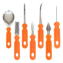 Load image into Gallery viewer, Halloween Pumpkin Carving Kit with Storage Bag DIY 7-Piece Stainless Steel Jack-o-Lantern Making Vegetable Fruit Carving Tools
