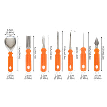 Load image into Gallery viewer, Halloween Pumpkin Carving Kit with Storage Bag DIY 7-Piece Stainless Steel Jack-o-Lantern Making Vegetable Fruit Carving Tools
