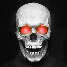 Load image into Gallery viewer, Halloween Animated Talking Mask Glowing Green Eyes Skull Mask Animated Moving Jaw Skull Realistic Halloween Prop Full Head Halloween Skull Mask
