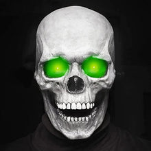 Load image into Gallery viewer, Halloween Animated Talking Mask Glowing Green Eyes Skull Mask Animated Moving Jaw Skull Realistic Halloween Prop Full Head Halloween Skull Mask
