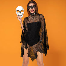 Load image into Gallery viewer, Halloween Lace Spiderweb Cape Bat Cape Elegant Gothic Shawl Witch Gothic Steampunk Cape Spider Web Capelet Halloween Costume Accessory
