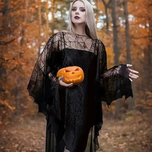 Load image into Gallery viewer, Halloween Lace Spiderweb Cape Bat Cape Elegant Gothic Shawl Witch Gothic Steampunk Cape Spider Web Capelet Halloween Costume Accessory
