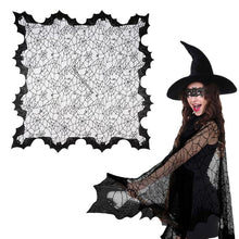 Load image into Gallery viewer, Halloween Lace Spiderweb Cape Bat Cape Elegant Gothic Shawl Witch Gothic Steampunk Cape Spider Web Capelet Halloween Costume Accessory

