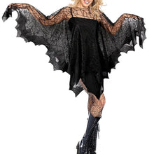 Load image into Gallery viewer, Halloween Lace Spiderweb Cape Bat Cape Elegant Gothic Shawl Witch Gothic Steampunk Cape Spider Web Capelet Halloween Costume Accessory
