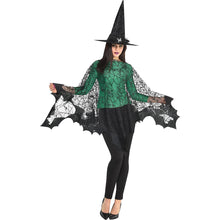 Load image into Gallery viewer, Halloween Lace Spiderweb Cape Bat Cape Elegant Gothic Shawl Witch Gothic Steampunk Cape Spider Web Capelet Halloween Costume Accessory
