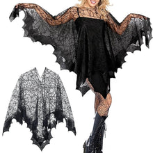 Load image into Gallery viewer, Halloween Lace Spiderweb Cape Bat Cape Elegant Gothic Shawl Witch Gothic Steampunk Cape Spider Web Capelet Halloween Costume Accessory

