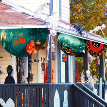 Load image into Gallery viewer, Fan-Shaped Halloween Banner 45x90cm Polyester Spooky Party Courtyard Fence Porch Ghost Pumpkin Banner Hang Halloween Flag Decorations
