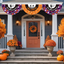 Load image into Gallery viewer, Fan-Shaped Halloween Banner 45x90cm Polyester Spooky Party Courtyard Fence Porch Ghost Pumpkin Banner Hang Halloween Flag Decorations
