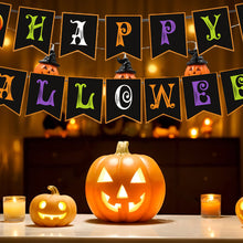 Load image into Gallery viewer, Happy Halloween Banner Ghost and Pumpkin Bunting Pennant Flag Photo Booth Orange Black Home Porch Atmosphere Party Decor Supplies
