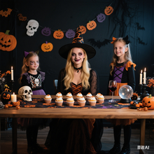 Load image into Gallery viewer, Happy Halloween Banner Ghost and Pumpkin Bunting Pennant Flag Photo Booth Orange Black Home Porch Atmosphere Party Decor Supplies
