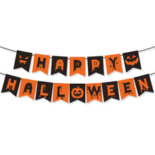 Load image into Gallery viewer, Happy Halloween Banner Ghost and Pumpkin Bunting Pennant Flag Photo Booth Orange Black Home Porch Atmosphere Party Decor Supplies
