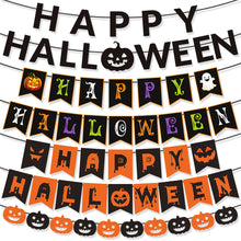 Load image into Gallery viewer, Happy Halloween Banner Ghost and Pumpkin Bunting Pennant Flag Photo Booth Orange Black Home Porch Atmosphere Party Decor Supplies

