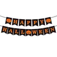 Load image into Gallery viewer, Happy Halloween Banner Ghost and Pumpkin Bunting Pennant Flag Photo Booth Orange Black Home Porch Atmosphere Party Decor Supplies
