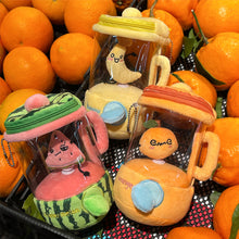 Load image into Gallery viewer, Cartoon Fruit Juicer Plush Toy Watermelon/Orange/Banana Bag Pendants Blender Toy Drawstring Rotating Plush Keychains
