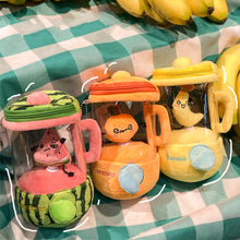 Load image into Gallery viewer, Cartoon Fruit Juicer Plush Toy Watermelon/Orange/Banana Bag Pendants Blender Toy Drawstring Rotating Plush Keychains
