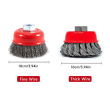 Load image into Gallery viewer, M14x2 Threaded Rust Removal Polishing Brush Set Multi-Size Bowl Shape Steel Wire Metal Cleaning Brush Angle Grinder Welding Cleanup Toolbox Essential
