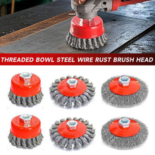 Load image into Gallery viewer, M14x2 Threaded Rust Removal Polishing Brush Set Multi-Size Bowl Shape Steel Wire Metal Cleaning Brush Angle Grinder Welding Cleanup Toolbox Essential
