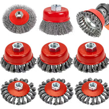 Load image into Gallery viewer, 5/8-11 Thread Adapter Rust Removal Polishing Brush Set Multi-Size Bowl Shape Steel Wire Metal Cleaning Brush Angle Grinder Welding Cleanup Toolbox Essential
