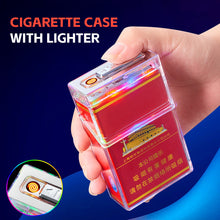Load image into Gallery viewer, Transparent LED Color Light Cigarette Case With USB Cigarette Lighter Moisture-Proof Sealed Storage Box
