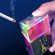 Load image into Gallery viewer, Transparent LED Color Light Cigarette Case With USB Cigarette Lighter Moisture-Proof Sealed Storage Box
