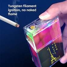 Load image into Gallery viewer, Transparent LED Color Light Cigarette Case With USB Cigarette Lighter Moisture-Proof Sealed Storage Box
