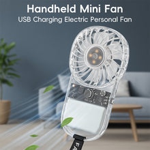 Load image into Gallery viewer, Transparent Card Pocket Fan With Seven-Color Ambient Light USB Charging Portable Handheld High-Wind Fan
