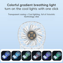 Load image into Gallery viewer, Transparent Card Pocket Fan With Seven-Color Ambient Light USB Charging Portable Handheld High-Wind Fan
