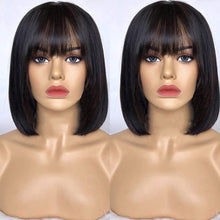 Load image into Gallery viewer, Middle Part High Temperature Filament Wig Bone Straight Hair Wigs with Bangs Brazilian Full Machine Women Hair Wigs Heat Resistant Wig
