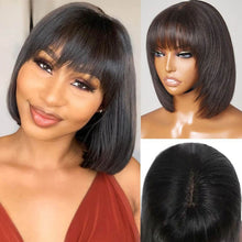 Load image into Gallery viewer, Middle Part High Temperature Filament Wig Bone Straight Hair Wigs with Bangs Brazilian Full Machine Women Hair Wigs Heat Resistant Wig
