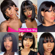 Load image into Gallery viewer, Middle Part High Temperature Filament Wig Bone Straight Hair Wigs with Bangs Brazilian Full Machine Women Hair Wigs Heat Resistant Wig
