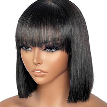 Load image into Gallery viewer, Middle Part High Temperature Filament Wig Bone Straight Hair Wigs with Bangs Brazilian Full Machine Women Hair Wigs Heat Resistant Wig
