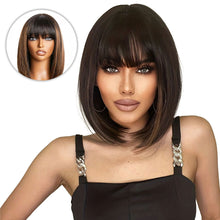 Load image into Gallery viewer, Synthetic Wigs Bob Wig with Bangs Women Glueless Headband Wigs Daily Use Beginner Friendly Whole Wig Cover
