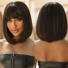 Load image into Gallery viewer, Synthetic Wigs Bob Wig with Bangs Women Glueless Headband Wigs Daily Use Beginner Friendly Whole Wig Cover
