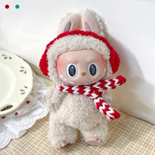 Load image into Gallery viewer, Miniature Hand-knitted Christmas Green and Red Scarf with Ear Cups for 17cm Labubu Cute DIY Doll Clothes Lovely Outfit Gifts

