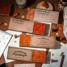 Load image into Gallery viewer, 70 Pieces Vintage-Style Wooden Stamp Set Box Cross-Border Upper Lowercase English Letters Numbers Symbols Stamps for Scrapbooking Craft Use
