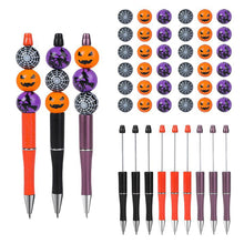 Load image into Gallery viewer, Pumpkin Spider Witch Halloween Devil Alien Theme DIY Beaded Ballpoint Pen&amp;Wooden Silicone Bead Pendant Set
